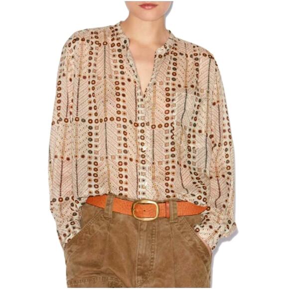 Marant Etoile Women's Ecru Mexika Printed Cotton Blouse Size 38 | Medium - Picture 1 of 12